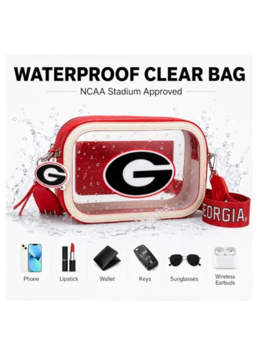 Stadium Approved Clear Crossbody Bag - NCAA Licensed, Waterproof PVC,